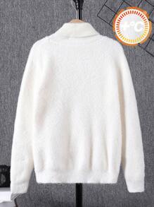SHEIN Con trai Lỏng lẻo phù hợp Cổ cao Tay áo dài Áo len Với Thêu Chữ , Giải trí - trắng - Xem 2