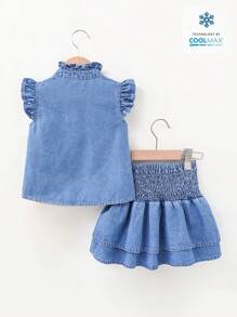 SHEIN Tween Girls Denim Two Pieces Outfits - Medium Wash - View 7