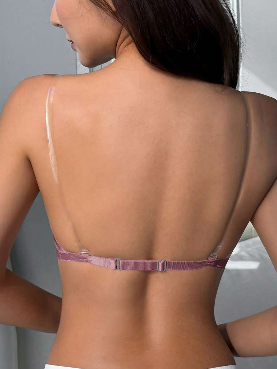 DAZY Front-Closure Underwire Slightly Gathered Underwired Transparent Strap Bralette - Dusty Pink - View 1
