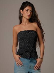 Avantive Club Office Western Wear Women Black And White Party Women Polka Dot Top - Black - View 3