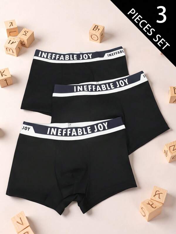 SHEIN Set de 4 boxers de cintura elástica con estampado de letras de color liso para adolescentes