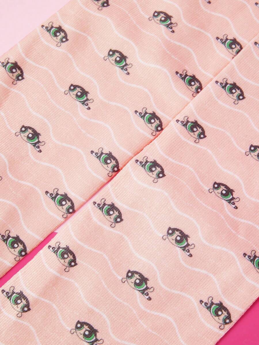 THE POWERPUFF GIRLS X SHEIN 1双毛茛图案时尚中筒袜 - 彩色 - 查看 1