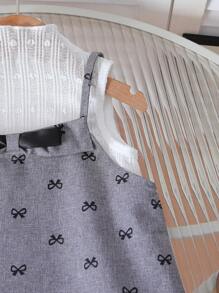 SHEIN 2pcs/Set Girls Summer Fashion Elegant Outfit, Turtleneck Sleeveless Tank Top + Bowknot Strap Dress, Lightweight