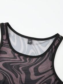 Manfinity Homme Men's Marble Print Slim-Fit Fashionable Tank Top Men Top Tank Men Mesh Top - Black - View 4