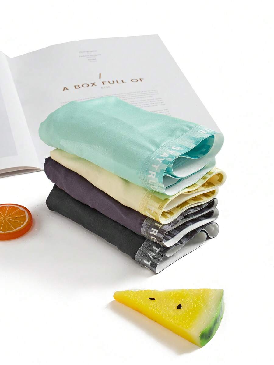 4pcs Adolescent Boys' Letter Waistband Underwear Set