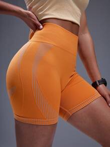 Powerista Shorts de fitness casual à taille haute rayés pour femmes, shorts de cycliste - Multicolore - Voir 1