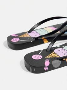 Grefit Women Flip Flops, Beach Slippers, Colorful Flat Sandals - Black - View 5