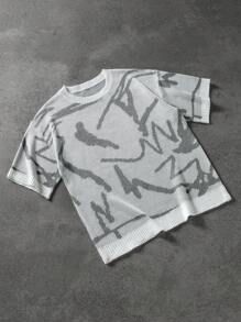 PAVTROS Manfinity Streetrush Men's Casual Daily Contrast Trim Crew Neck Short Sleeve Knit Sweater - Light Grey - View 1