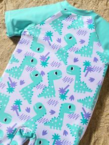 Newborn Baby Cartoon Print Short Sleeve Zipper Swimsuit Baby Clothes Summer Summer Baby Clothes Tropical Baby Clothes Girl Baby Summer Clothes Baby Clothes Summer - Mint Green - View 8