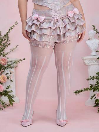 Kawaii 1 par de medias de seda con estampado de puntos blancos y rayas verticales Charyeok