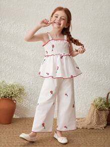Blossori Bộ áo vest và quần in hoa nhỏ màu đỏ nền màu mơ cho bé gái - Nhiều màu - Xem 4