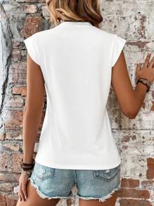 SHEIN PETITE Camiseta ancha de hombros de unicolor y de uso versátil, casual para el verano
