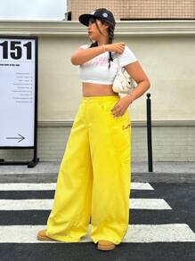 SHEIN ICON Jeans ample à jambe large de couleur unie style minimaliste casual grande taille