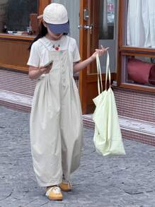 Dazy Kids Tween Girl Plain Versatile Summer Romper/Jumpsuit - Khaki - View 7