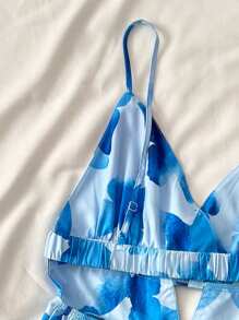 SHEIN Teen Girl Holiday Spaghetti Strap V-Neck Hollow Out A-Line Backless Dress - Blue - View 3