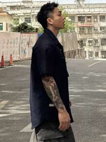 DAZY 男士海军蓝户外工装口袋休闲衬衫，夏季 - 藏蓝色 - 查看 4