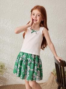 Blossori مجموعة قطعتين من الحمالة البيضاء المنسوجة والتنورة الزهرية الرائعة الخضراء لفتيات ال- 'فاكسيون الريفية - متعدد الألوان - مشاهدة 5