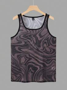 Manfinity Homme Men's Marble Print Slim-Fit Fashionable Tank Top Men Top Tank Men Mesh Top - Black - View 3