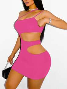 Sirith Women's Backless Cut-Out Mini Spaghetti Strap Dress - Hot Pink - View 5
