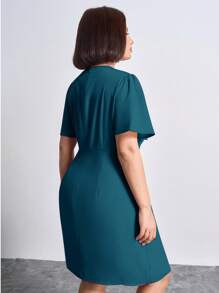 Chikora Plus Size Women Fall Women Solid V-Neck Short Sleeve Elegant Casual Dress,Business Casual Woman