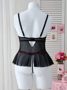 SHEIN 2-Piece Set Women Plus Size Lace Mesh Patchwork Underwire Lingerie Set - Multicolor - View 7