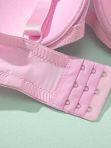 1 件浪漫法式蕾丝舒适简约提升加大码钢圈文胸 - 粉色 - 查看 5