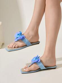 CUCCOO CHICEST Sandalias planas de mujer con puntera cerrada y estampado floral azul, con un estilo elegante y romántico para vacaciones, transpirables, con plantilla de lino suave y cómoda, azul, tipo chanclas, ideales para la playa y citas casuales - Celeste - Ver 10