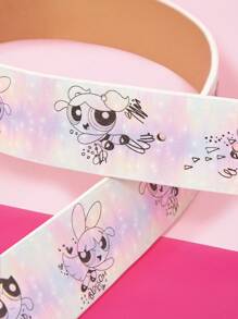 THE POWERPUFF GIRLS X SHEIN 1pc Women Blossom, Bubbles, Buttercup Print Heart Buckle Belt - Multicolor - View 4