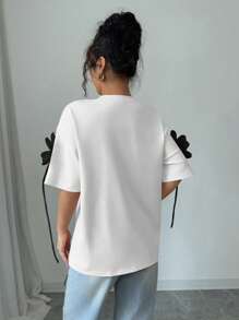 Chiquease Women's Elegant 3D Flower Pink Short Sleeve T-Shirt, Suitable For Valentine's Day - Multicolor - View 2