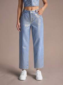 SHEIN EZwear Damen Lässig Washed metallic konische Jeans