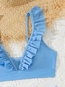 Tween Girls Bikini Suit,Ruffled Bikini Top And Floral Print Bikini Bottoms - Multicolor - View 3