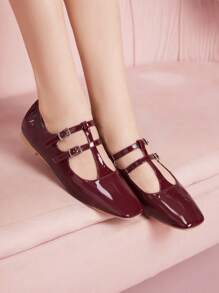 CUCCOO DOLLMOD Women's Cute Flat Student Dance Shoes - Burgundy - View 3
