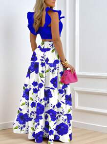 SHEIN Clasi 2件套性感荷叶边印花女士度假装 - 彩色 - 查看 2