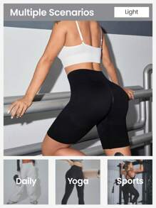 SHEIN Sports Women's Black High Waist Sports & Daily Wear Stretchy Bermuda Biker Shorts - Black - View 3