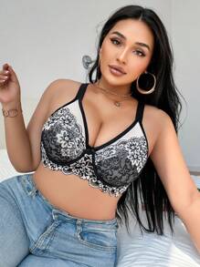SHEIN 1 pieza Sujetador lencero con encaje y aros para tallas grandes - Negro - Ver 4