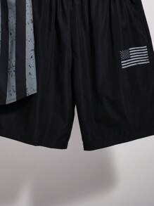 SHEIN Conjunto de 2 peças de blusa e shorts casuais para meninos adolescentes, estilo punk rock, roupa escolar para uso diário, festa, festival de música, adequado para primavera/verão - Preto - Ver 8