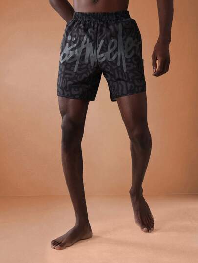 SUMWON Graphic Print Swimming Trunks Athletic Summer Beach Board Shorts Stylish Vacation Resort Pool Wear Active Sports Surf Bottoms