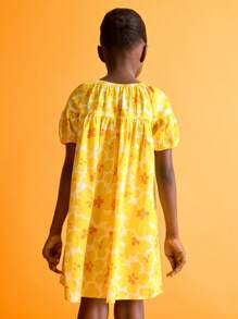SHEIN Young Girls Tie-Bow Collar Mid-Sleeve Floral Print Dress - Multicolor - View 2
