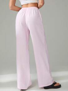 SHEIN Tall Pantalones largos de tejido de cintura baja con bolsillos de sesgo, cordón de ajuste de la cintura y unicolor para mujer