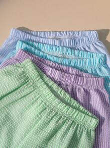 Set de 4 pantalones cortos de verano casuales y versátiles con textura de rayas para niños