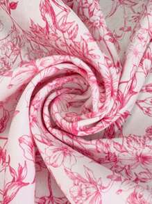 SHEIN Clasi 女士优雅花朵印花镂空领衬衫，夏季粉色衬衫 - 粉色 - 查看 5