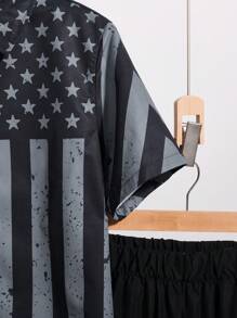 SHEIN Conjunto de 2 peças de blusa e shorts casuais para meninos adolescentes, estilo punk rock, roupa escolar para uso diário, festa, festival de música, adequado para primavera/verão - Preto - Ver 5