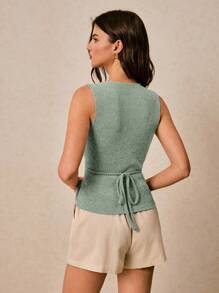 Poéselle Top de tirantes de corte slim con escote en V y decoración de conchas, de moda casual de verano para mujer - verde menta - Ver 2