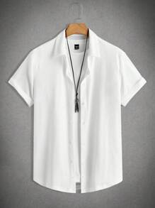 Manfinity RelaxMax Camisa casual de vestir de manga corta de unicolor de solapa única para hombres