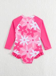 Baby Girl Ruffle Trim One-Piece Swimsuit - Multicolor - View 2