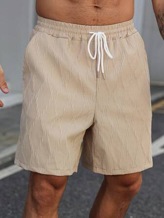 Manfinity Homme Herren Große Größen einfarbige Shorts mit Kordelzug Taille und Tasche, Sommer Lässig