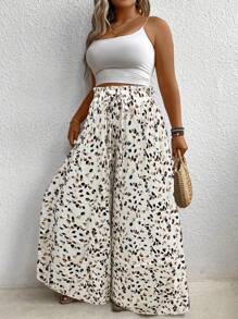 SHEIN Clasi Quần ống rộng họa tiết da báo cỡ lớn - trắng - Xem 1