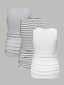 SHEIN Maternity Casual Scoop Neck Ruched Knitted Fabric Tank Tops, Regular Length Semi-Sheer Essential Comfort For Everyday Wear - Grey - View 2