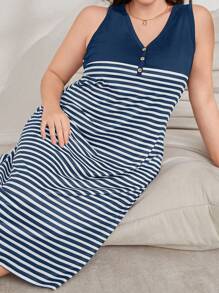 Lazeform Vestido-top sin mangas de parchwork a rayas en tono bicolor para mujer, informal y de tiempo libre/pijama