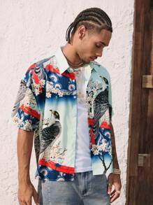 ROMWE MEN Men's Anime Boxy Fit Short Sleeve Casual Shirt - Blue - View 6